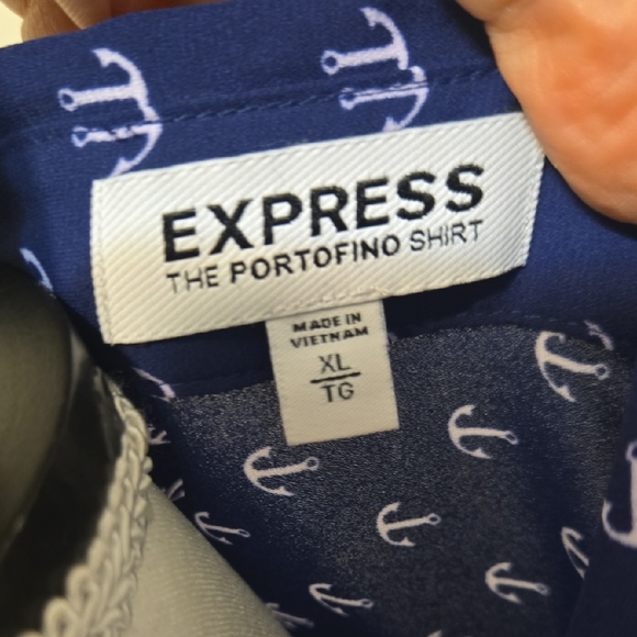 Express Navy Anchor Print Button Down Shirt - Picture 2 of 5